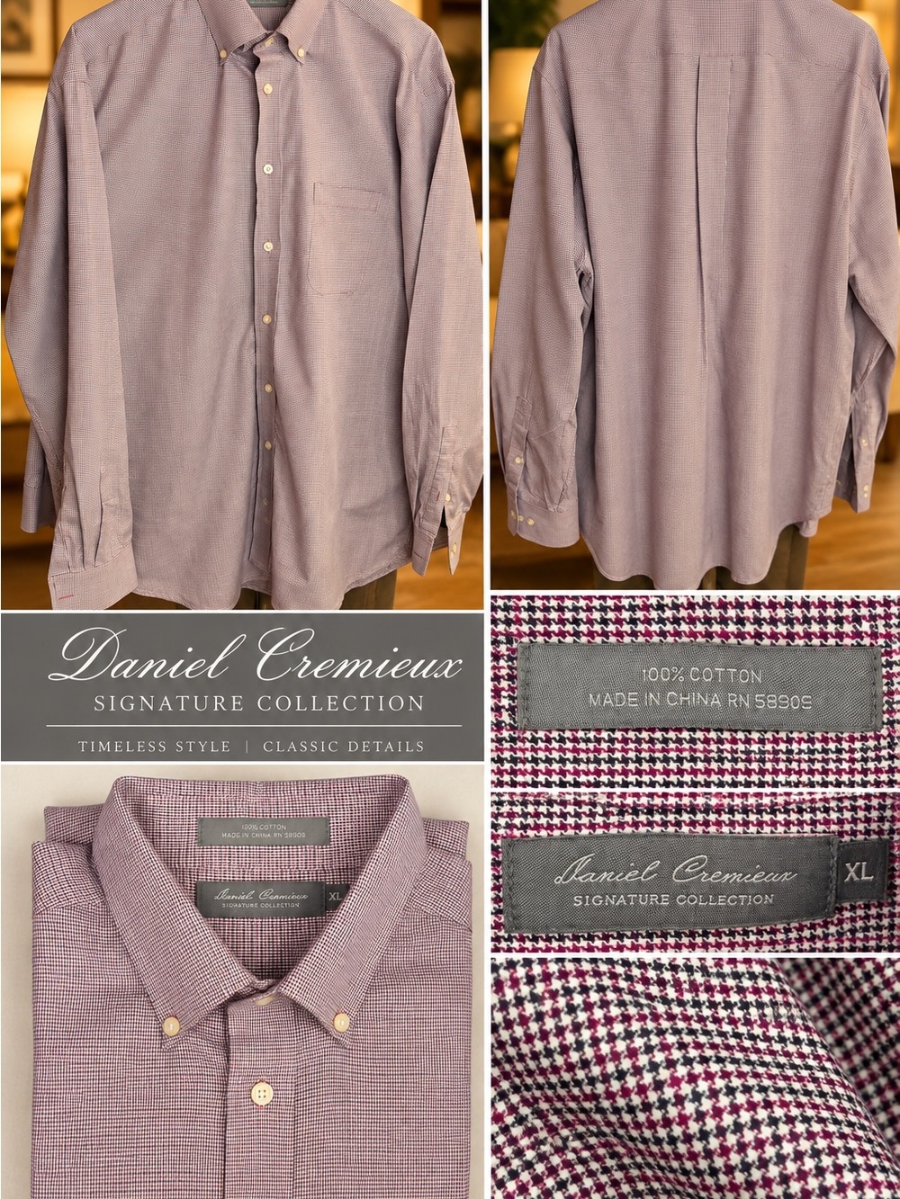 Daniel Cremieux Signature Collection Men's Purple Micro-Check Button-Up Shirt